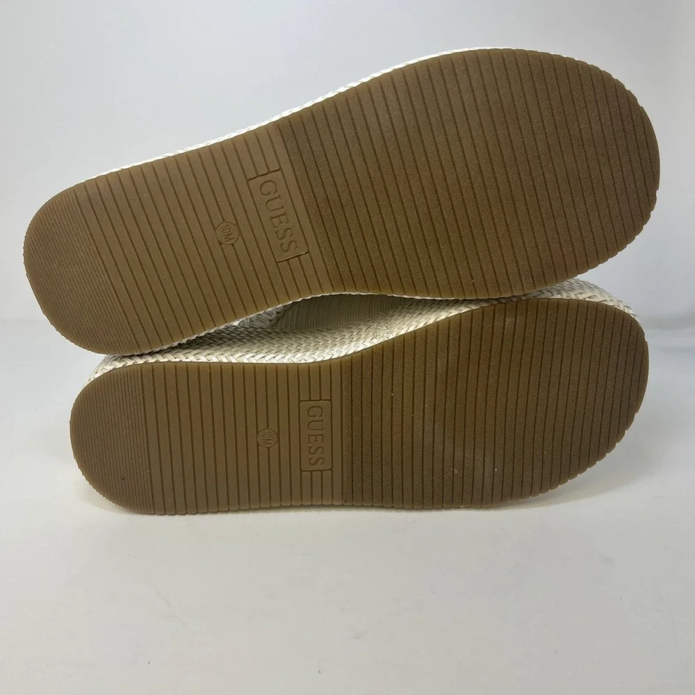 GUESS Binks‎ Woven Platform Sandals Ivory White Double Buckle Wedge Size 10M NIB